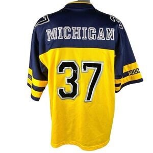 Y2K Michigan Wolverines Football Jersey Mens XL Yellow/Blue 37 USA FLAG Vintage